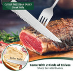 48-Piece Silverware Set, CEKEE Stainless Steel Flatware Set for 8 with Steak Knives, Mirror Polished Kitchen Utensils Set, Tableware Cutlery Set for Home, Dishwasher Safe - Spoons and Forks Set