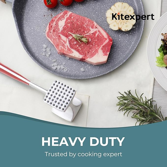 KITEXPERT Meat Tenderizer Hammer with Comfortable-Grip Handle, Dual-side Mallet for Kitchen, Heavy Duty Pounder For Tenderizing Steak, Beef and Fish, Red