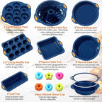 To encounter 31 Pieces Silicone Baking Pans Set, Nonstick Bakeware Sets, Non-Stick Silicone Molds, with Metal Reinforced Frame More Strength, Navy Blue