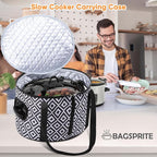BAGSPRITE Slow Cooker Carrying Case Compatible with 6-8 Quart Crockpot Carrier for Hot Food and Hamlton Beach Slow Cooker Tote with Lid Fastener for Crock-pot Dust Cover Applicances