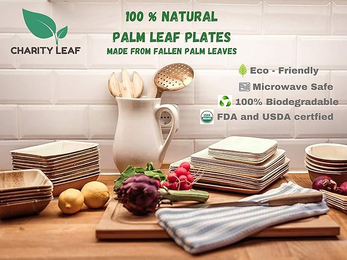 25-Pack 10" Round & 25-Pack 7" Round Compostable Palm Leaf Plates | Perfect for Parties, Weddings, and Catering Events