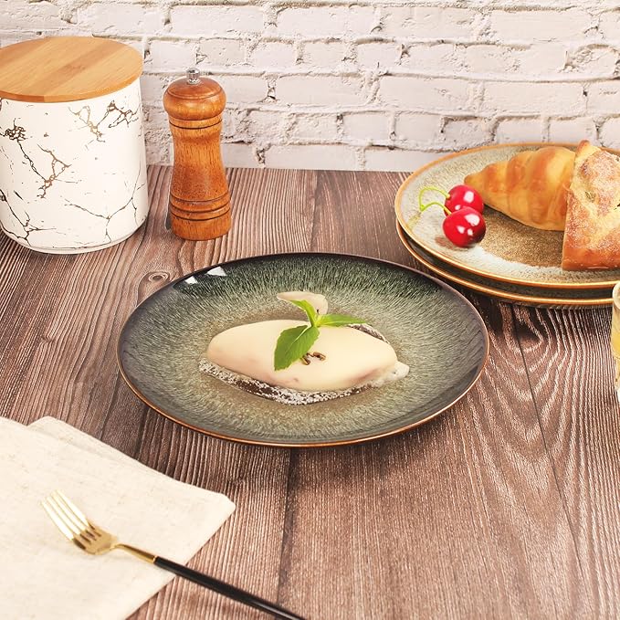 Ceramic Dinner Plates lunch plate Set of 4, for buffet, Steak, Bread, Risotto, Pasta, Salad- Microwave and Dishwasher Safe, Scratch Resistant durable, 10 IN Black