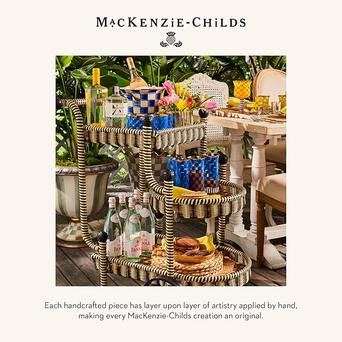 MACKENZIE-CHILDS Stemmed Wine Glass, Decorative Glassware, 16 Ounces, Blue-and-White Royal Check