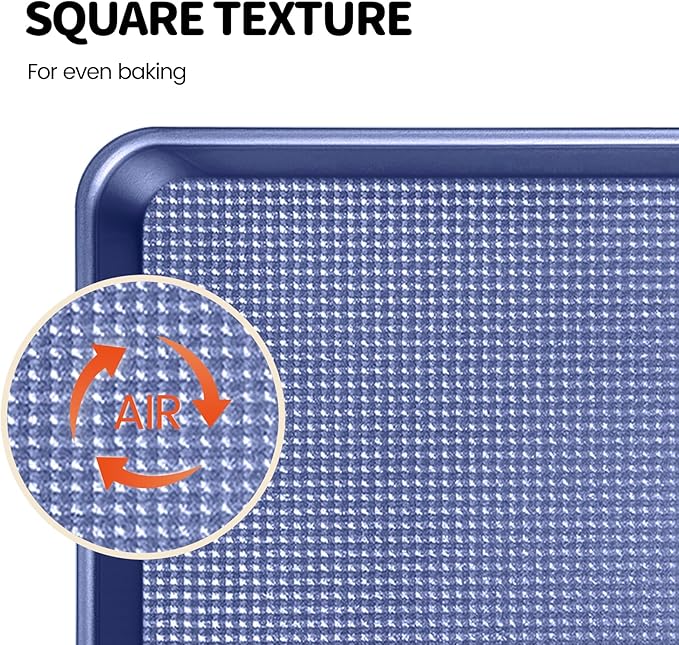Vinino Baking Sheet Set of 3, Cookie Sheets For Baking with Square Texture Pattern, Thicker Carbon Steel Non-stick Baking Pan Half/Quarter/Jelly Roll Pans Tray for Oven-Blue