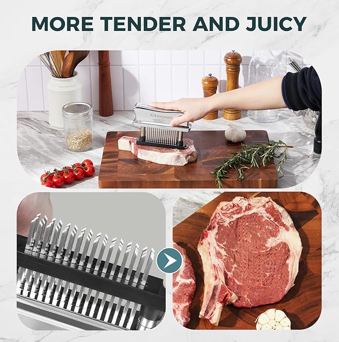 Kitexpert Meat Tenderizer Tool with 48 Ultra Sharp Stainless Steel Blades, Heavy Duty Design with Detachable Base for Easy Cleaning, Perfect for Tenderizing Chicken, Steak