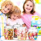 4 Pcs Clear Plastic Candy Jars with Lids, 1/2 Gallon (68oz) Airtight Cookie Containers – Large Apothecary Canisters for Snacks, Wedding Buffet, Kitchen, Home & Bar Décor Halloween Candy Jar