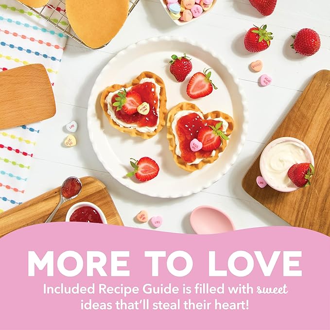 DASH x Sweethearts® Mini Waffle Maker - 4” Waffle, Heart Shaped Waffle, Nonstick Waffle Iron with Quick Heat-Up, Perfect Mini Waffle Maker for Kids and Families, Valentines Day - XOXO (Pink)