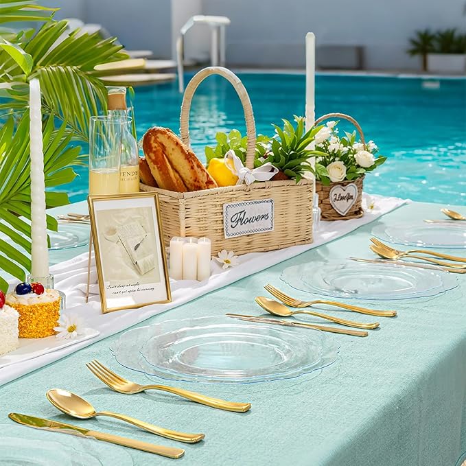 WDF 60pcs Clear Plastic Plates Disposable - 10.25inch Clear Dinner Plates Baroque Disposable Plates for Holiday Gathering, Wedding, Party