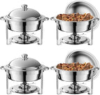 4 Pack Round Chafing Dish Buffet Set,Stainless Steel 8QT Round Buffet Servers and Warmers, Thick Stand Frame Catering Chafe with Mirror Covers,Food Warmer for Party, Weddings,Picnic
