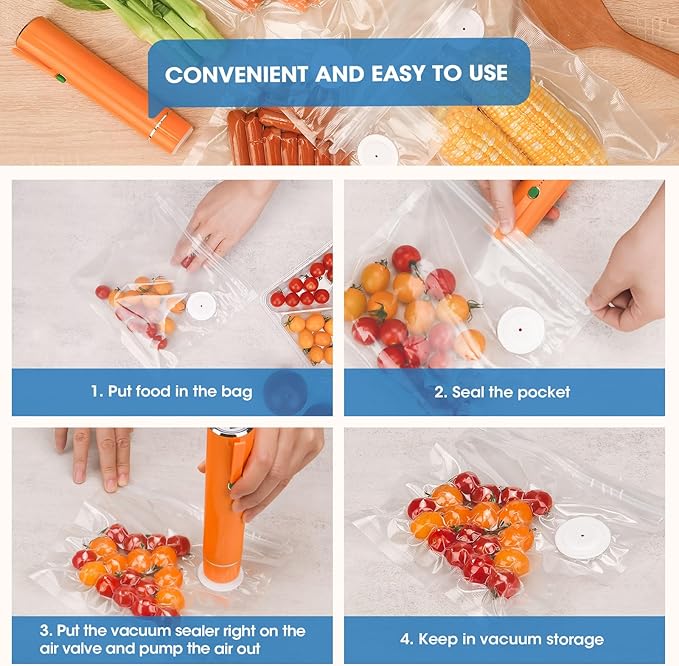 Vacuum Sealer Machine, Portable Handheld Vacuum Sealer with 40PCS Reusable Zipper Vacuum Bags (Vacuum Sealers+ 20 large+20 small vacuum seal bags)