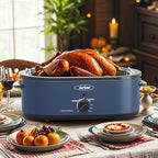 Sunvivi 18-Quart Roaster Oven with Self-Basting Lid, Electric Turkey Roaster Oven with Removable Pan and Rack, Stainless Steel, Blue