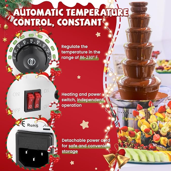 Commercial Chocolate Fountain 6 Layers 19Lbs Large Chocolate Fondue Tower Stainless Steel Hot Chocolate Waterfall for Nacho Cheese Knob Control