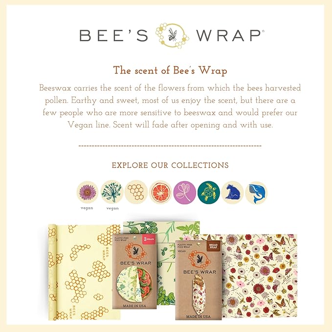 Bee's Wrap Beeswax Wraps for Food - Fresh Fruit 3 Pack (S, M, L) Made in USA Reusable & Organic Food Wraps, Sandwich Wrap & Bowl Covers - Eco-Friendly Alternative to Aluminum Foil & Plastic Wrap