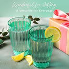 Kate Aspen Teal Fluted Plastic Drinking Glasses Set of 8, 21 oz, Acrylic Glasses Drinkware, Plastic Cups Reusable for Iced Water, Cocktails, Lemonade, BPA-Free Acrylic Glasses Drinkware