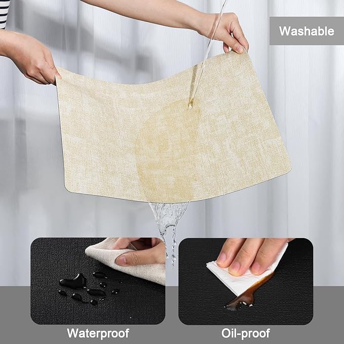 Myir JUN Dual Sided Placemats, Faux Leather Set of 4 for Dining Table Indoor Outdoor, Square Non-Slip Washable Table Mats (Cream-White Black)