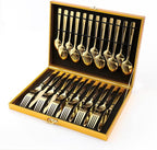 Gold Silverware Set, OGORI 30-Piece Gold Forged Stainless Steel Flatware Set with Square Handle, Service of 6