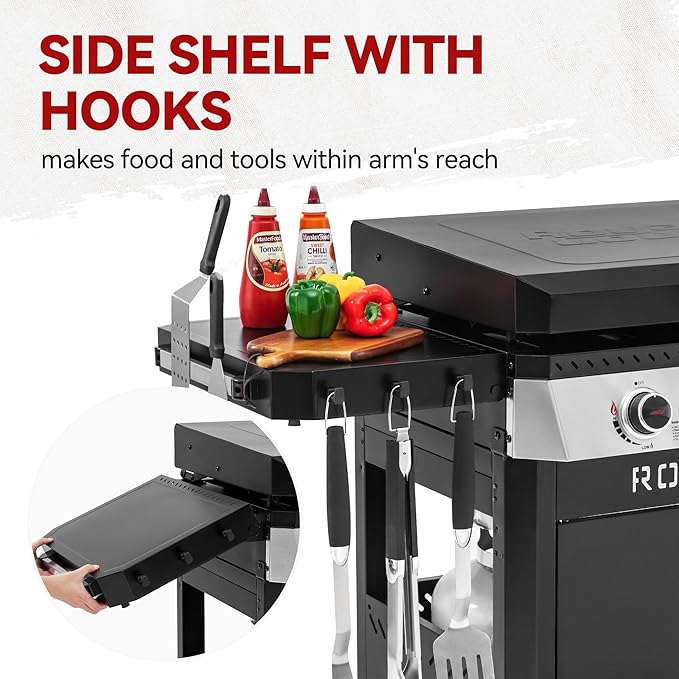 Royal Gourmet GB4008T 4 Burner Propane Gas Griddle with Pull-Out Expandable Table & Foldable Side Shelf, 34-Inch Flat Top Grill with Hood for Outdoor Cooking & Backyard Barbecue, Black