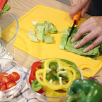 Thick Silicone Cutting Board 12.6'' x 9.1'' Juice Grooves Easy Grip Handle Dishwasher Safe-Yellow