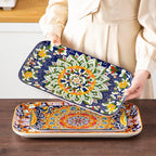 vancasso Serving Platters Set of 3, 16"/14"/12" Inch Rectangular Trays - Serving Platter Extra Large, Bohemian Ceramic Serving Dish for Entertaining Food, Microwave & Dishwasher Safe, Colorful