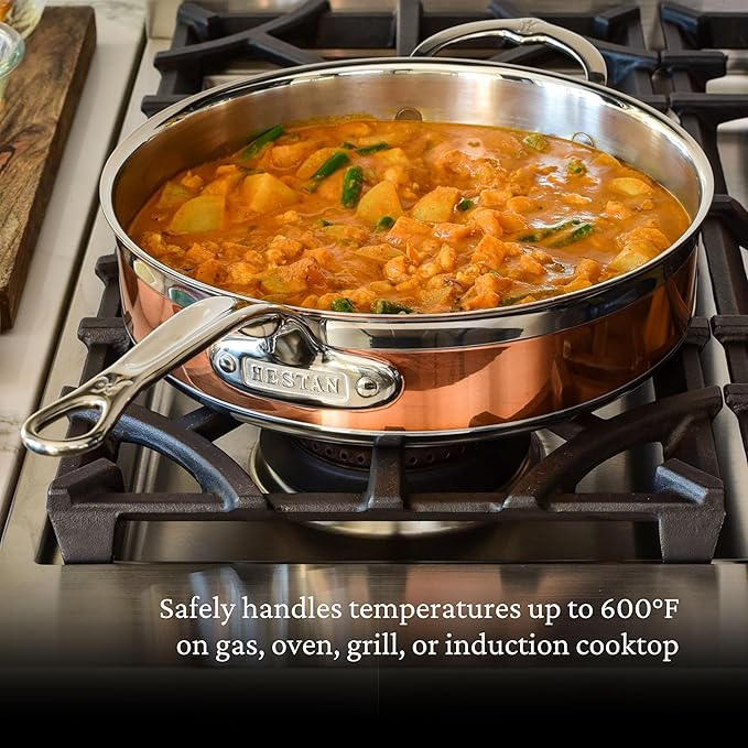 Hestan - CopperBond Collection - 100% Pure Copper Sauté Pan, Induction Cooktop Compatible, 3.5 Quart