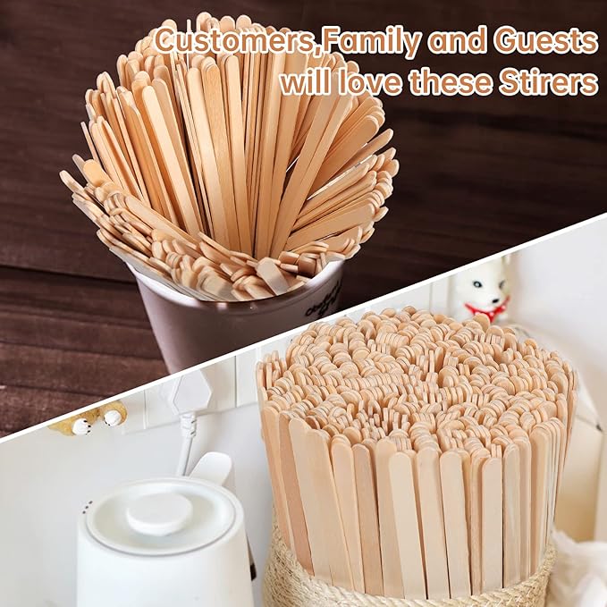 Wood Coffee Stirrers,500 Count of 7.5 Inch Disposable Biodegradable Wooden Coffee Stir Sticks,Eco-Friendly Round End Wood Stirrers,Birch Wood Beverage Stirrers for Tea,Hot Drinks