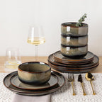 TheTerra Ceramic Dinnerware Sets for 4, 12 Pieces Handmade Reactive Glaze Plates and Bowls Set, Scratch Resistant Dish Set, Oven & Microwave & Dishwasher Safe