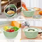 4-1 Strainer Bowl with Lid Set - Strainers and Colanders - Colanders for kitchen - Food Strainer with Graters & Spoons - Fruit Washing Bowl with Colander Pasta Rice Strainer for Veggie Wash Green