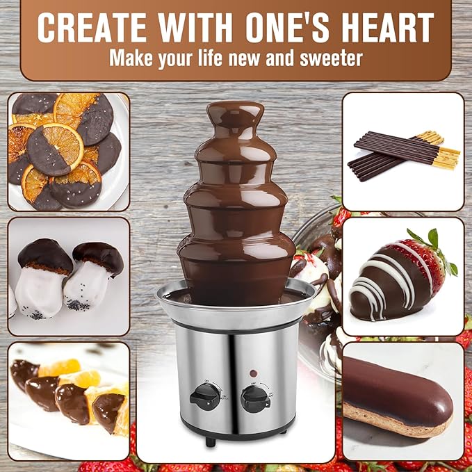 Chocolate Fountain, 4 Tier Chocolate Fondue Fountain Electric Melting Machine for Parties, Nacho Cheese, Ranch, Sauce, Wedding, Chocolate Fountain Machine with 4pcs Stainless Steel Forks(4 LB)