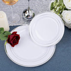 WDF 60PCS Silver Plastic Plates Disposable - Silver Plates Include 30 PCS 10.25inch Silver Dinner Plates and 30PCS 7.5inch Silver Salad Plates for Wedding & Party