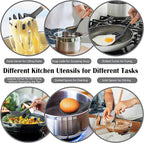 HaWare Kitchen Cooking Utensils Set, 23-Piece Silicone Kitchen Utensils Spatula Set with Holder, Heat Resistant Wooden Handle Kitchen Gadget for Nonstick Cookware, Food-grade Turner Spoon Sets (Grey)