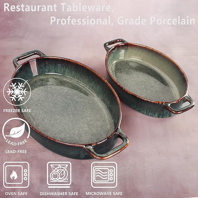 12" x 8" Porcelain Oval Casserole Dishes - Baking Dish for Oven, 1.6 QT Ceramic Lasagna Pans, Oven Safe Bakeware for Kitchen Cooking, Cake, Banquet and Dinner