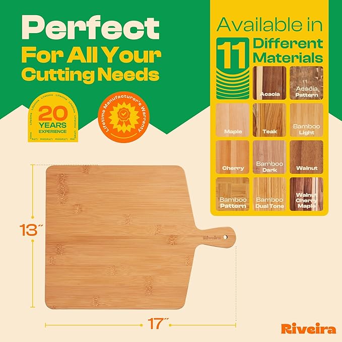 Riveira White Bamboo Wood Cutting Board – Gourmet Bamboo Grandeur: 17 x 13 Wooden Cutting Board – Wooden Cutting Boards For Kitchen Decorative – Innovative Juice Grooves Wooden Chopping Board