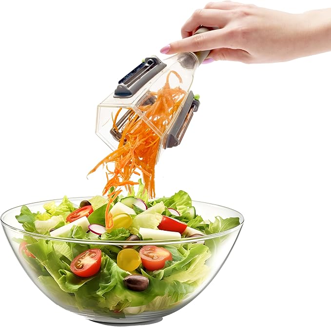 Jokari Catch-All™ Peeler - 3-Blade Vegetable Peeler with Peel Catcher, Straight Edge, Julienne, Serrated Blades, Non-Slip Grip, Dishwasher Safe for Fruits & Vegetables