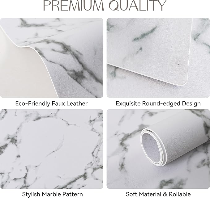 Romanstile Vinyl Placemats Set of 4-12 X 18 Inch - Heat Resistant Place Mats 100% Waterproof Oilproof Wipeable Reversible Faux Leather Table Mats for Kitchen/Dining/Party/Outdoor, Marble