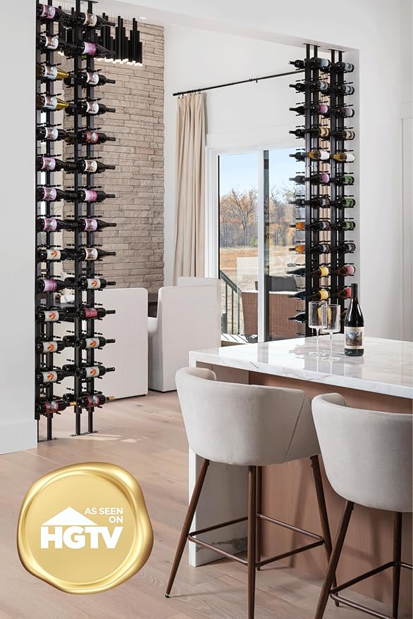 Ultra Wine Racks Floor-to-Ceiling Mount Display (2 Side, Single Deep, Black, Holds 42 Wine Bottles) - Modern Metal Wine Storage for Wine Cellars, Home Bars, Kitchens, and Dining Rooms