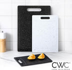 COOK WITH COLOR Non-Slip Cutting Board Set – Kitchen Essentials with Easy Grip Handle for Meat, Veggies, and Fruits, 3 Cutting Boards, Black/White