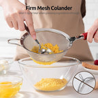 18/8 Stainless Steel Mesh Strainer: U-Taste 5.5 Inch Kitchen Fine Mesh Sieve Food Colander with Riveted Sturdy Silicone Handle and 30 Mesh Hole for Straining Flour, Pasta, Fruit, Quinoa (Red)