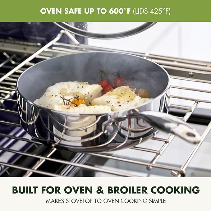 GreenPan Valencia Pro Stainless Steel 10 Piece Cookware Pots and Pans Set, Induction Suitable Mirrored Tri-Ply, Ceramic Nonstick PFAS-Free PFOA-Free Coating, Multi Clad, Dishwasher Oven & Broiler Safe