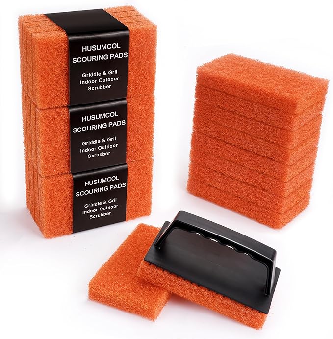 Griddle Cleaning Pads for Blackstone Flat Top, Non-Scratch Grill Scrub Pads, Bathroom Scrubbing Pads, Pool Scrub Brush, Shower Tile (22 Pads + Handle)