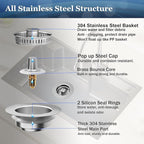 3 in 1 Kitchen Sink Drain Strainer Pop up Sink Stopper,Durability Stainless Steel Anti-Clogging Strainer Basket Odor Prevention Plug Stopper for US Standard 3-1/2” Drain