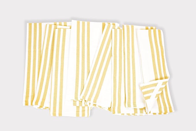 Realm 15" x 25" 100% Cotton Classic Kitchen Dish Towel (12 Pack) | Cuisine Stripe Ochri Yellow | Super Absorbent Machine Washable Tea Towels with Hanging Loop