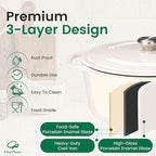 Chef Power Dutch Oven Pot with Lid 6QT, Enameled Cast Iron Dutch Oven for Bread Baking, Braising, Stews, Roasting, Oven Safe Dutch Ovens, Cream White