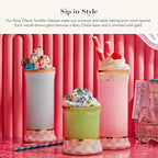 MACKENZIE-CHILDS Tumbler Glasses, Elegant Drinkware, Glasses with Gold Rim, 8 Ounces, Set of 2, Pink-and-White Rosy Check