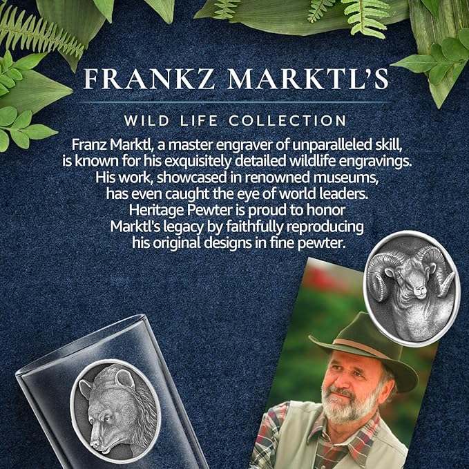 Heritage Pewter Black Bear Double Old Fashion | Double Rocks Glass 14 OZ for Liquor | Expertly Crafted Pewter Glass