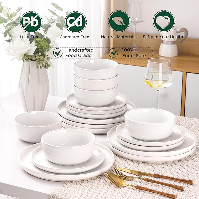 AmorArc Stoneware Dinnerware Sets,Round Reactive Glaze Ceramic Plates and Bowls Sets,Highly Chip and Crack Resistant | Microwave & Dishwasher Safe,Service for 8 Dishes Set (24pc)