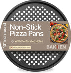 Non-Stick Pizza Pan with Holes - 13-Inch Perforated Pizza Crisper Carbon Steel Pizza Pan - 1 Round Pizza Trays PFOA PFOS and PTFE Free