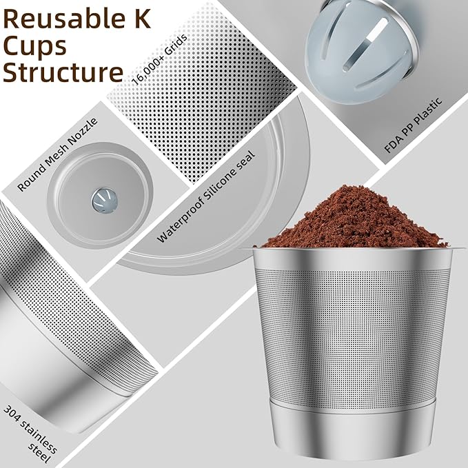 4 Pack Reusable K Cup Coffee Filters, Stainless Steel Refillable K Cup Coffee Pods for Keurig 1.0 and 2.0 Coffee Makers