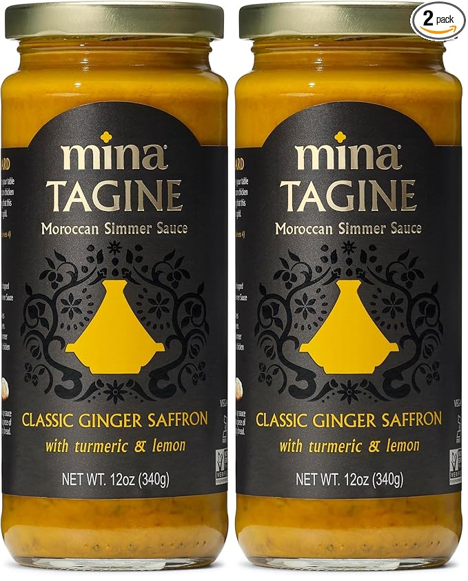 Mina Tagine Moroccan Chicken Simmer Sauce, 12 oz - Classic Ginger Saffron Made with Turmeric, Lemon & Olive Oil, Tagine Seasoning, Chicken Sauce, Garlic Sauce, Moroccan Spices (Pack of 2)