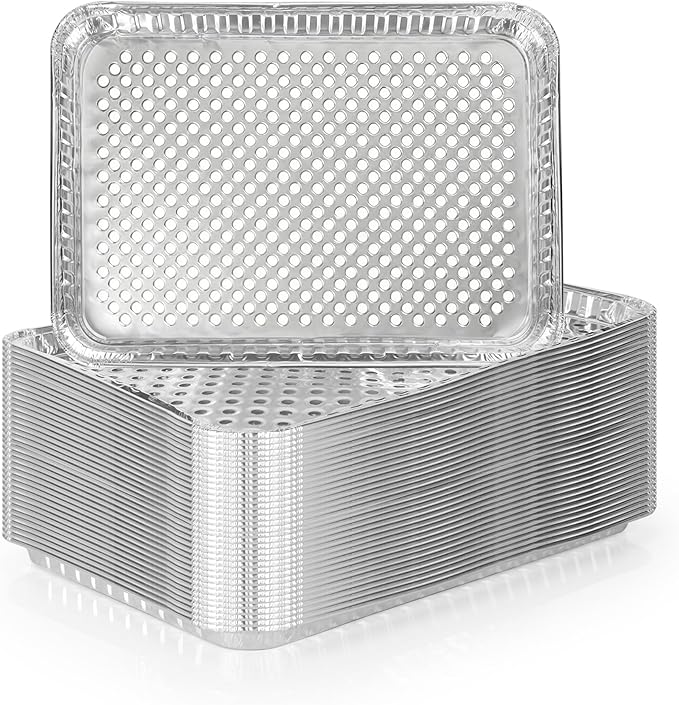 30 Pack Aluminum Foil Broiler Pans with Holes 16 x 12 inch Aluminum Grill Pans Disposable Grill Drip Pan for Outdoor Grills, BBQ, Baking, Meal Prep