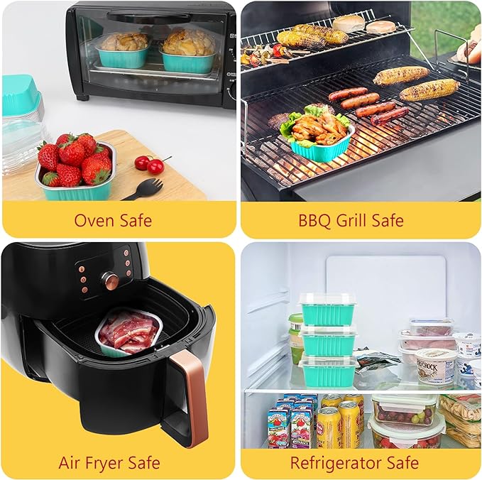 LNYZQUS 10oz/80pack Foil Mini Cake Tins with Lids 4”X4” Small Cake Baking Pans Cupcake Containers,Disposable Ramekins Mini Aluminum Brownie Pan Large Muffin Cups Holders-Cyan Blue